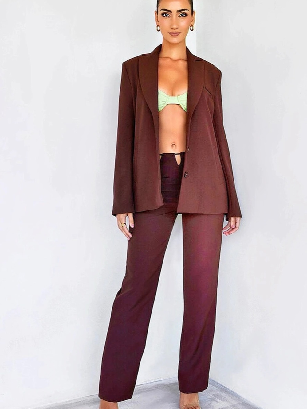 Mistress Rocks Brown Blazer Pantsuit